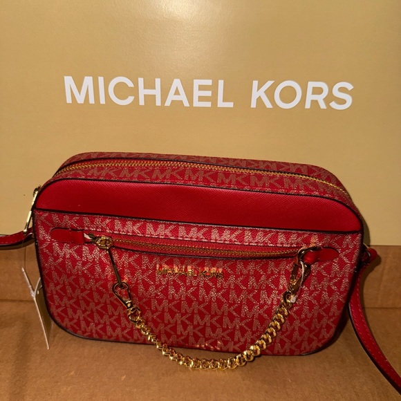 Michael Kors Chain Shoulder Crossbody Bag MK Chili Gold - Picture 3 of 9